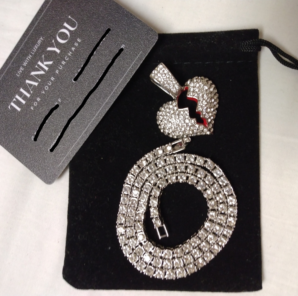 4mm tennis chain & iced out broken heart pendant